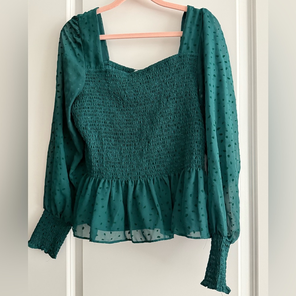Nine West Green Smocked XL Blouse